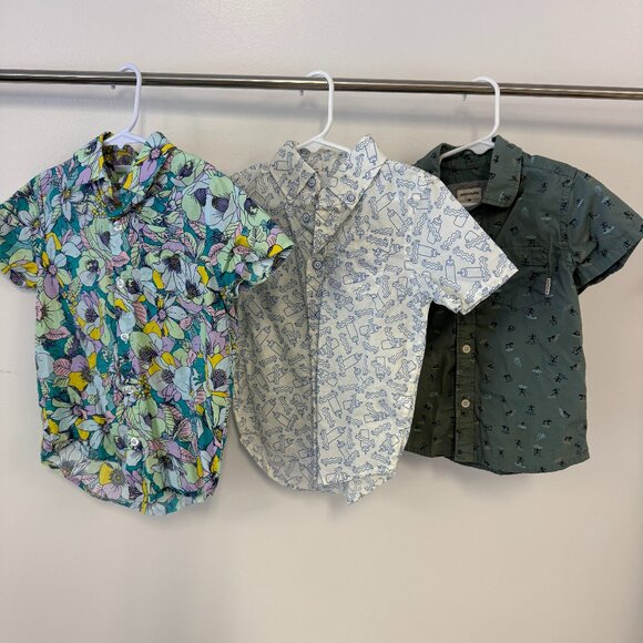 Bundle Set of 3 Kids Boys Short Sleeve 100% Cotton Button Down Shirts Tops - Picture 1 of 12